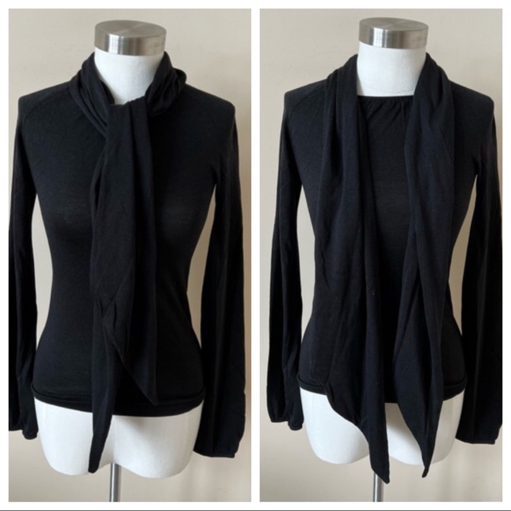 Theory Black Long Sleeve Top with Scarf Detail